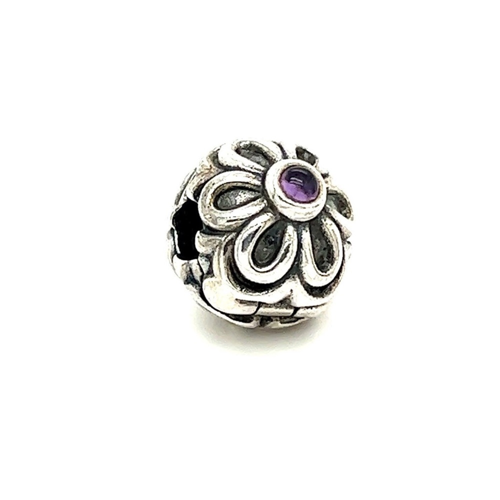 (2) RETIRED Pandora Amethyst Flower Clip Charm
